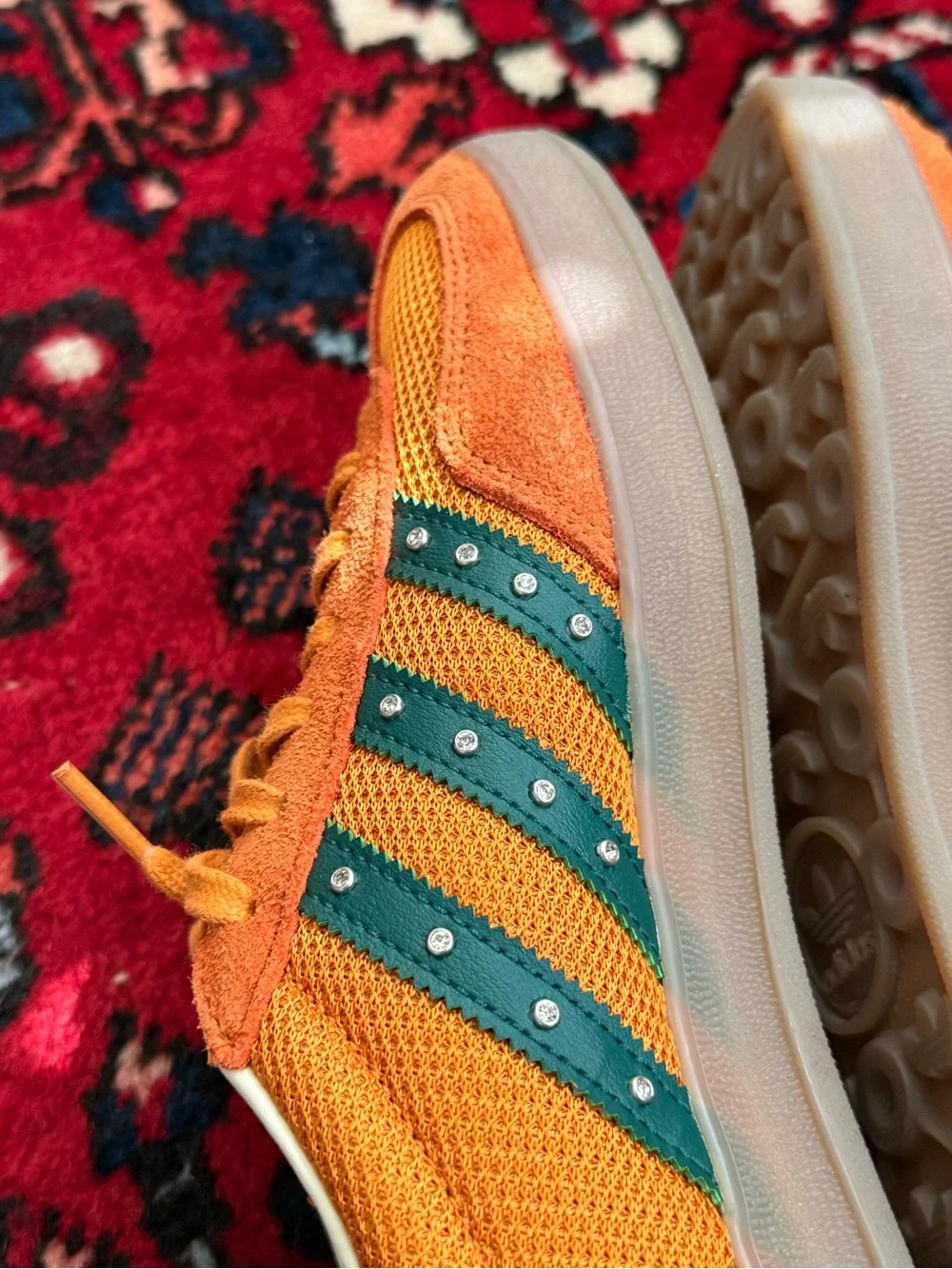 adidas Men’s Orange Sneakers with Green Stripes UK 8.5